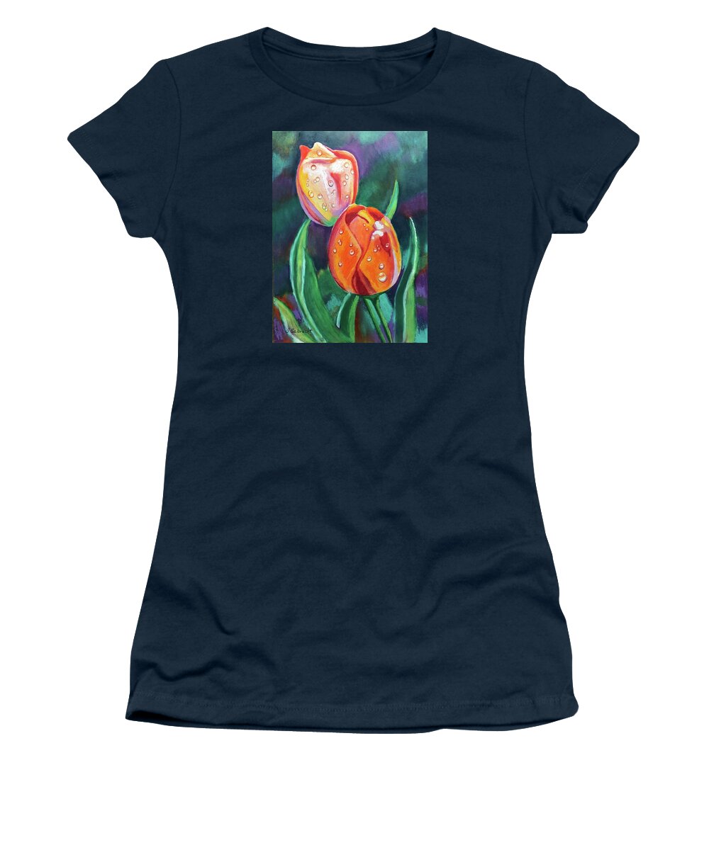 Tulips Women's T-Shirt featuring the painting Glenveagh Tulips by Shirley Galbrecht