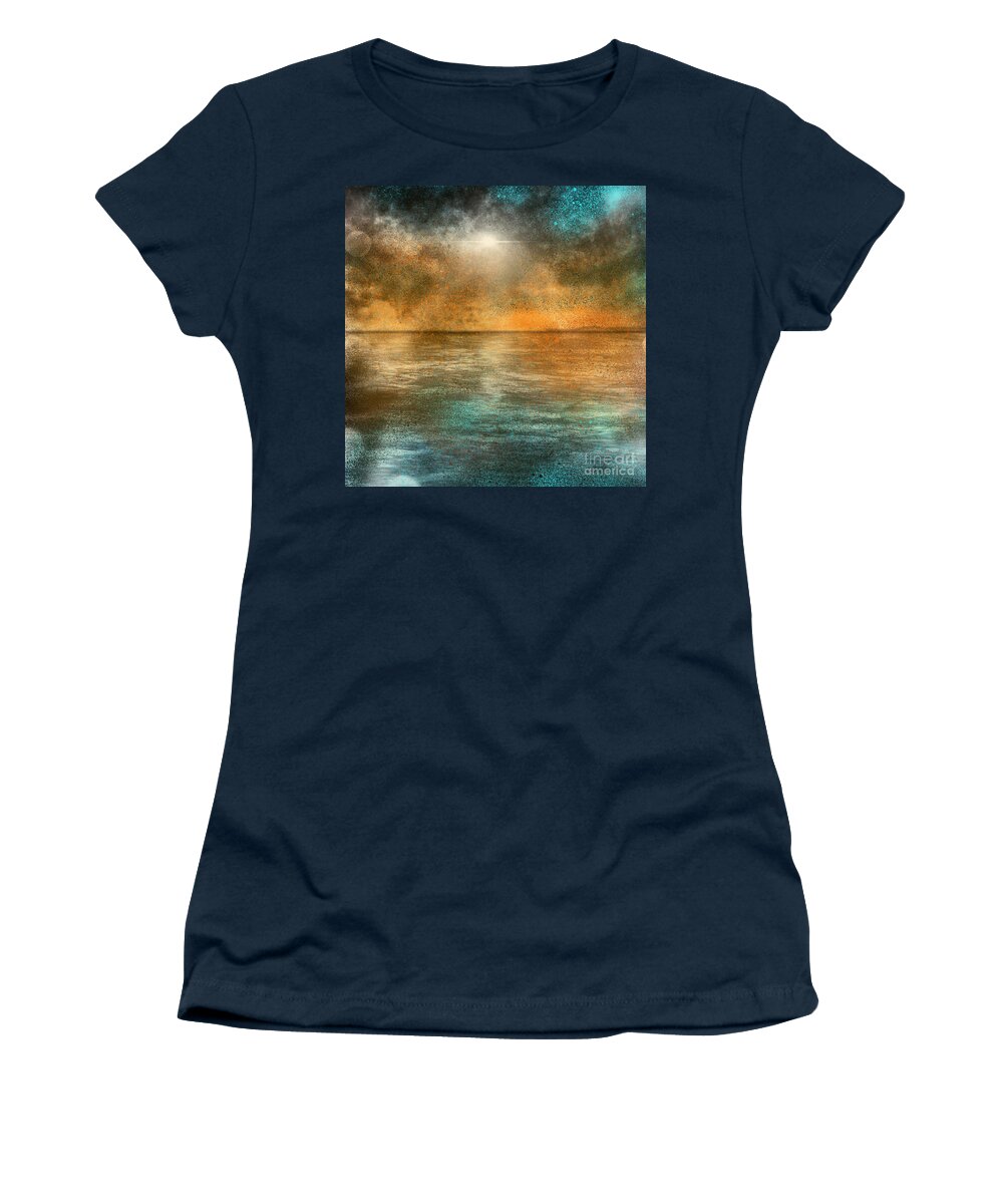 Sea Women's T-Shirt featuring the digital art Dramatic Sunset Seas by Remy Francis