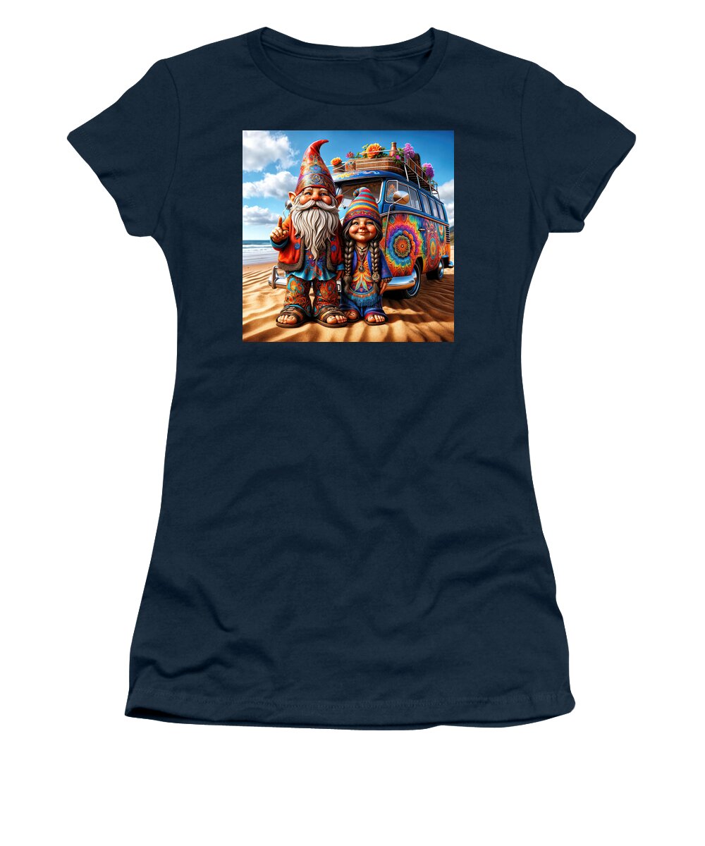 Gnomes Women's T-Shirt featuring the digital art Gnomadic Adventures by Bill and Linda Tiepelman