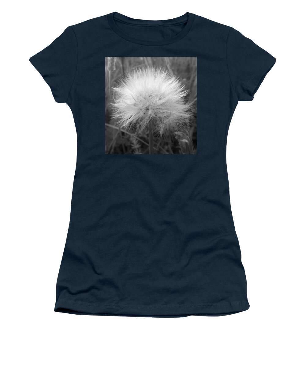 Black And White Women's T-Shirt featuring the photograph Goatsbeard Puffball Seedhead in Black and White by Shelli Fitzpatrick