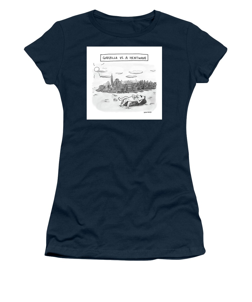 Captionless Women's T-Shirt featuring the drawing Godzilla vs a Heatwave by Sarah Kempa