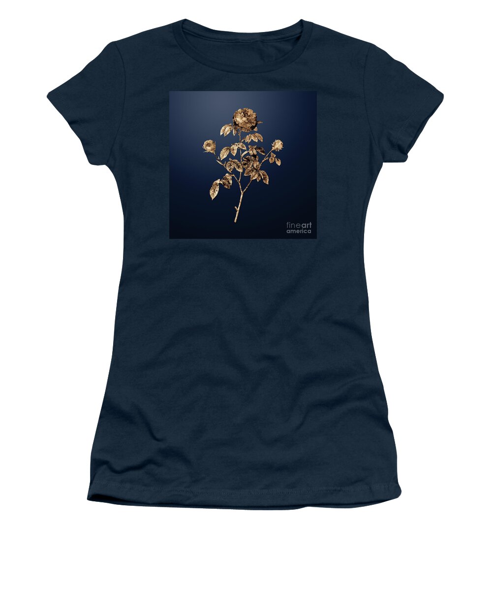 Gold Women's T-Shirt featuring the painting Gold Agatha Rose in Bloom on Midnight Navy n.00804 by Holy Rock Design