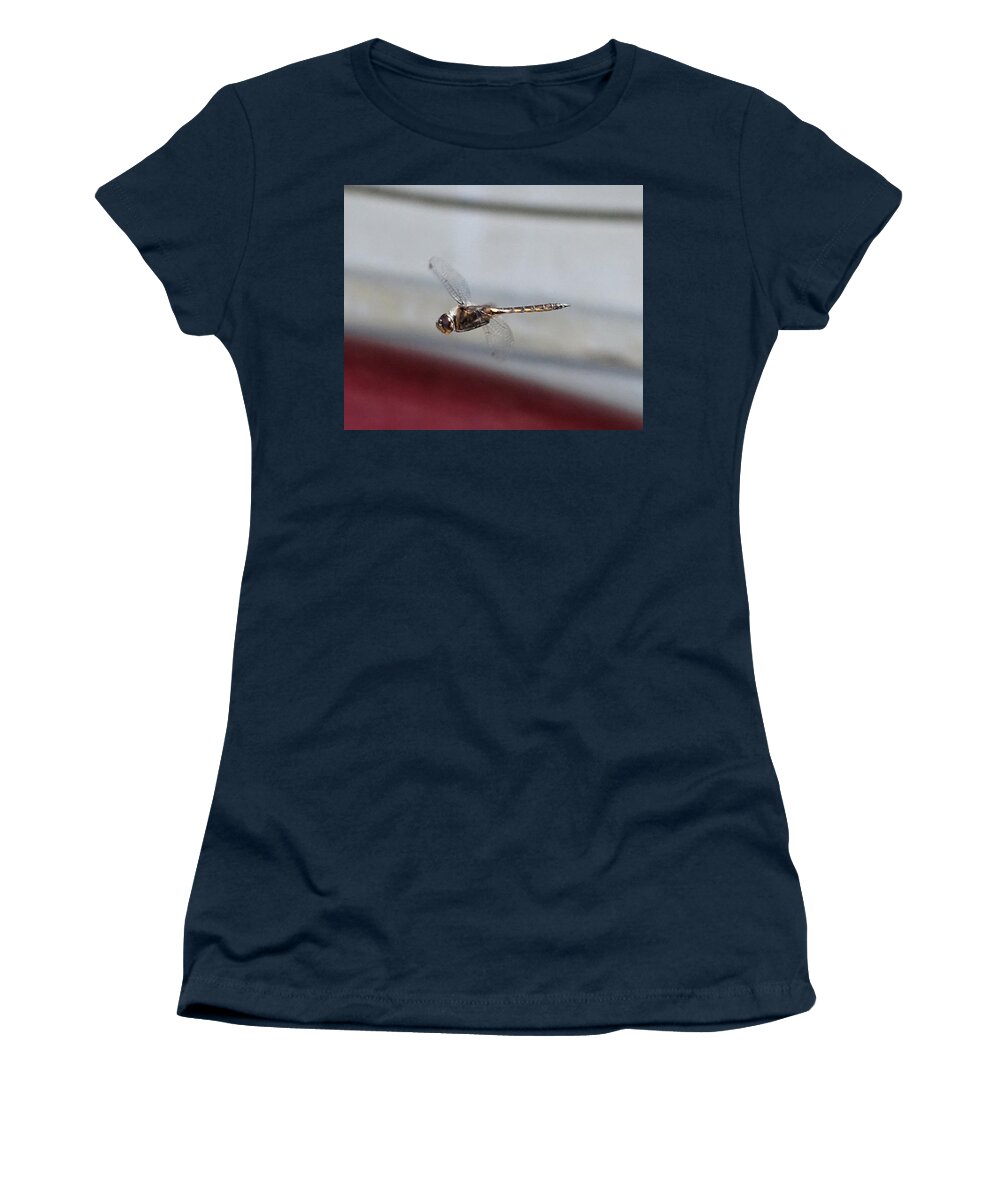 Nature Women's T-Shirt featuring the photograph Golden Dragonfly Flying Up Close by Russel Considine