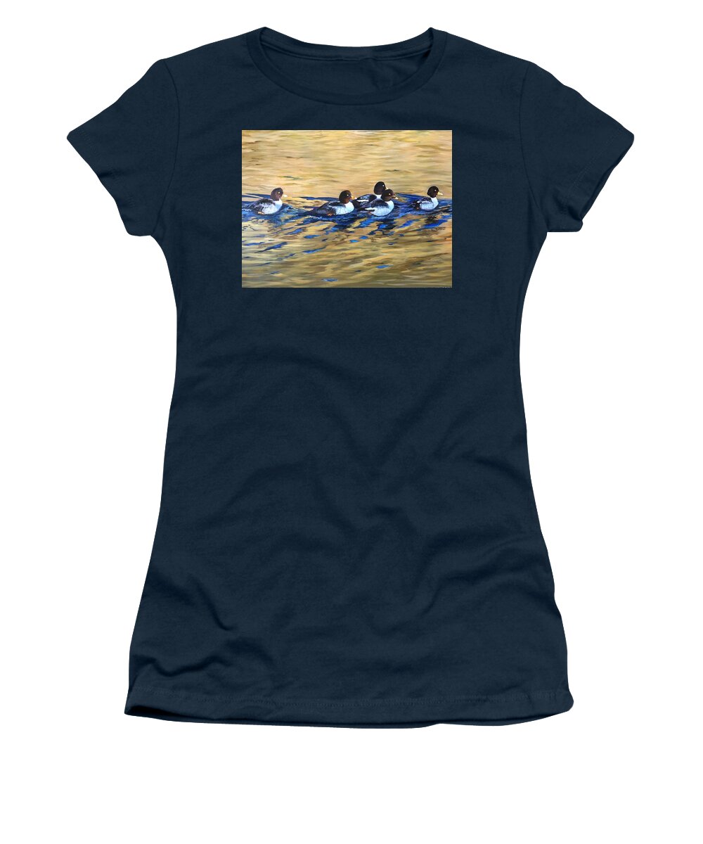 Birds Women's T-Shirt featuring the painting Golden Eyes by Judy Rixom