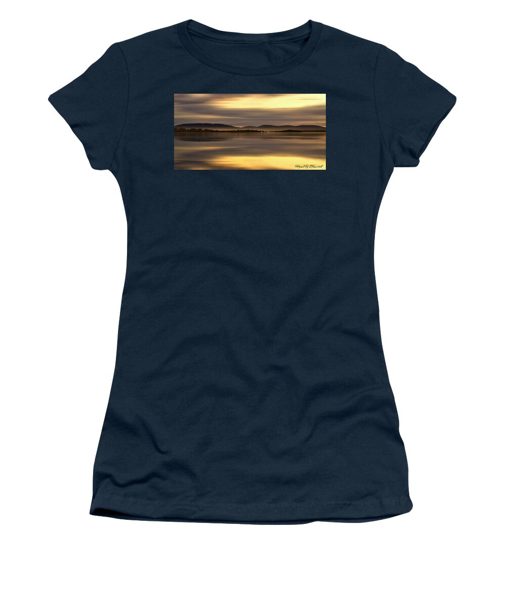 Wallis Lakes Forster Women's T-Shirt featuring the digital art Golden Lake 89 by Kevin Chippindall