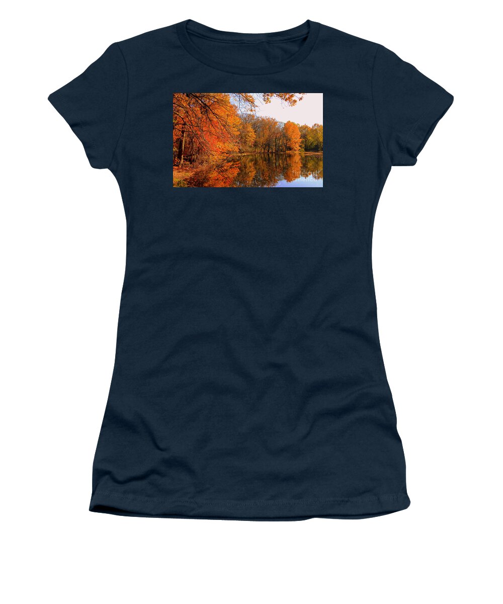 Fall Women's T-Shirt featuring the photograph Golden Reflection by Lennie Malvone