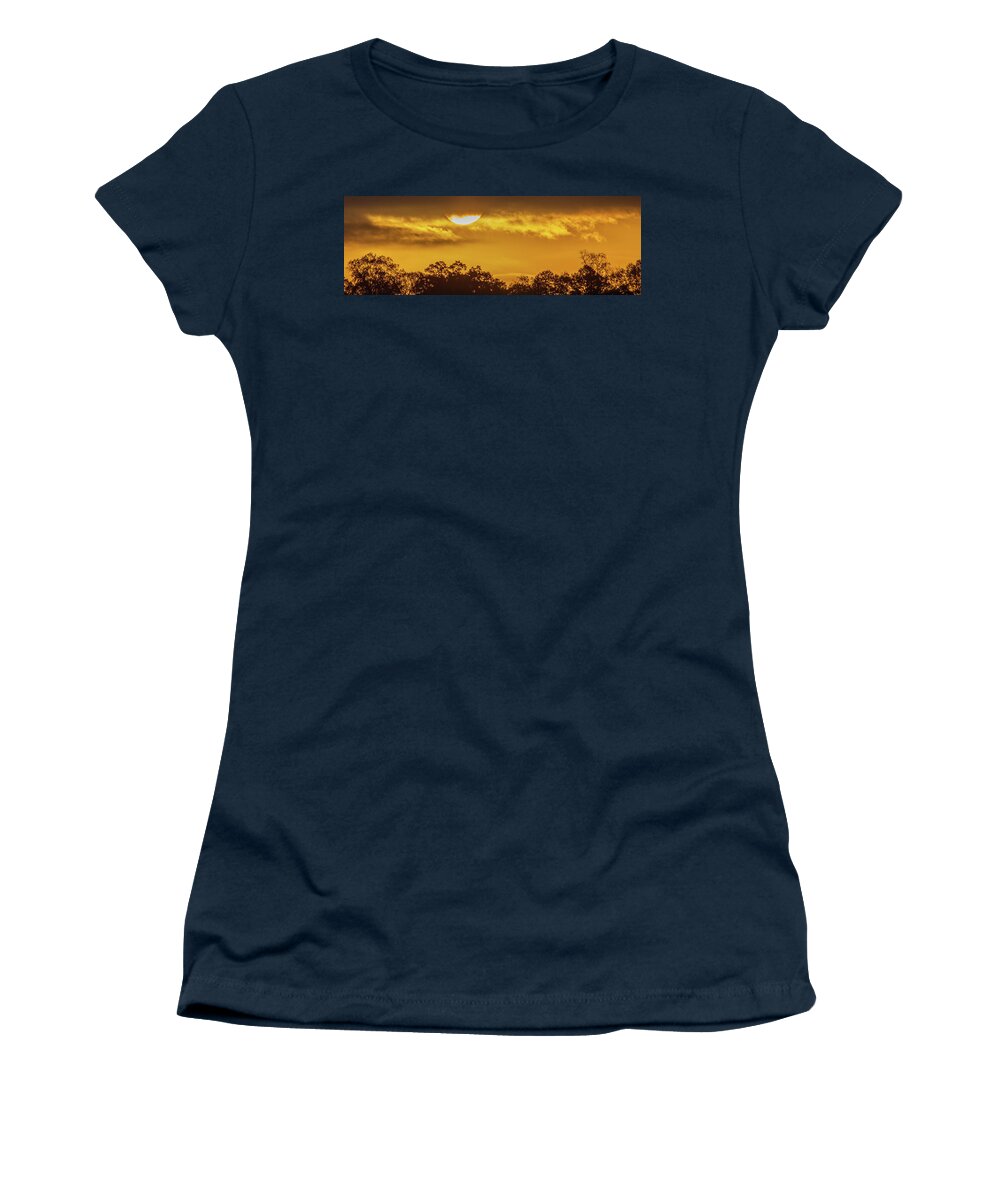 Sunrise Women's T-Shirt featuring the photograph Golden Sunrise Panorama by Mary Ann Artz