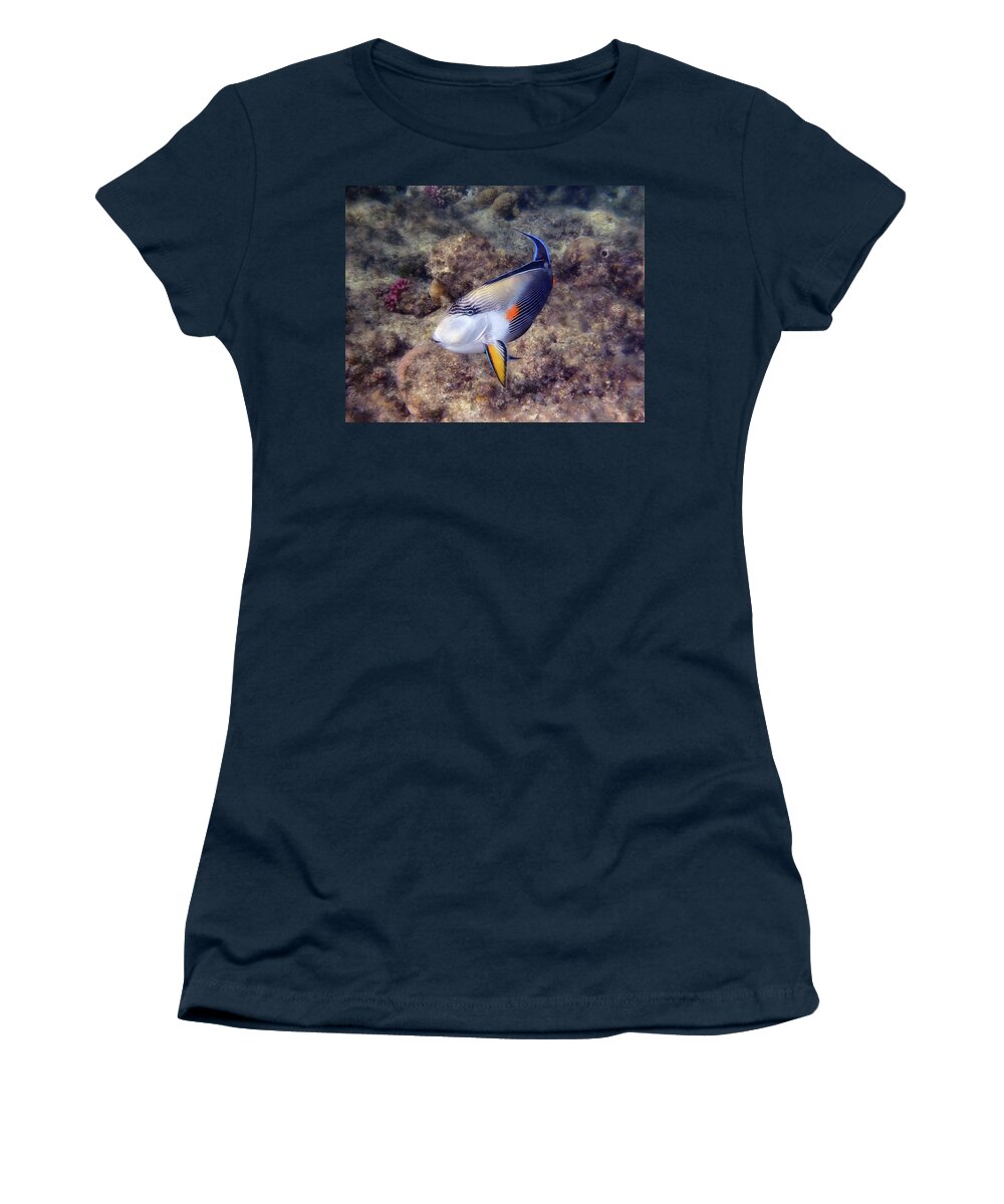 Underwater Women's T-Shirt featuring the photograph Gorgeous Red Sea Sohal Surgeonfish by Johanna Hurmerinta