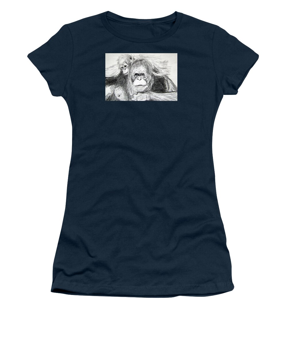 Wildlife Women's T-Shirt featuring the drawing Gorillas by Vallee Johnson