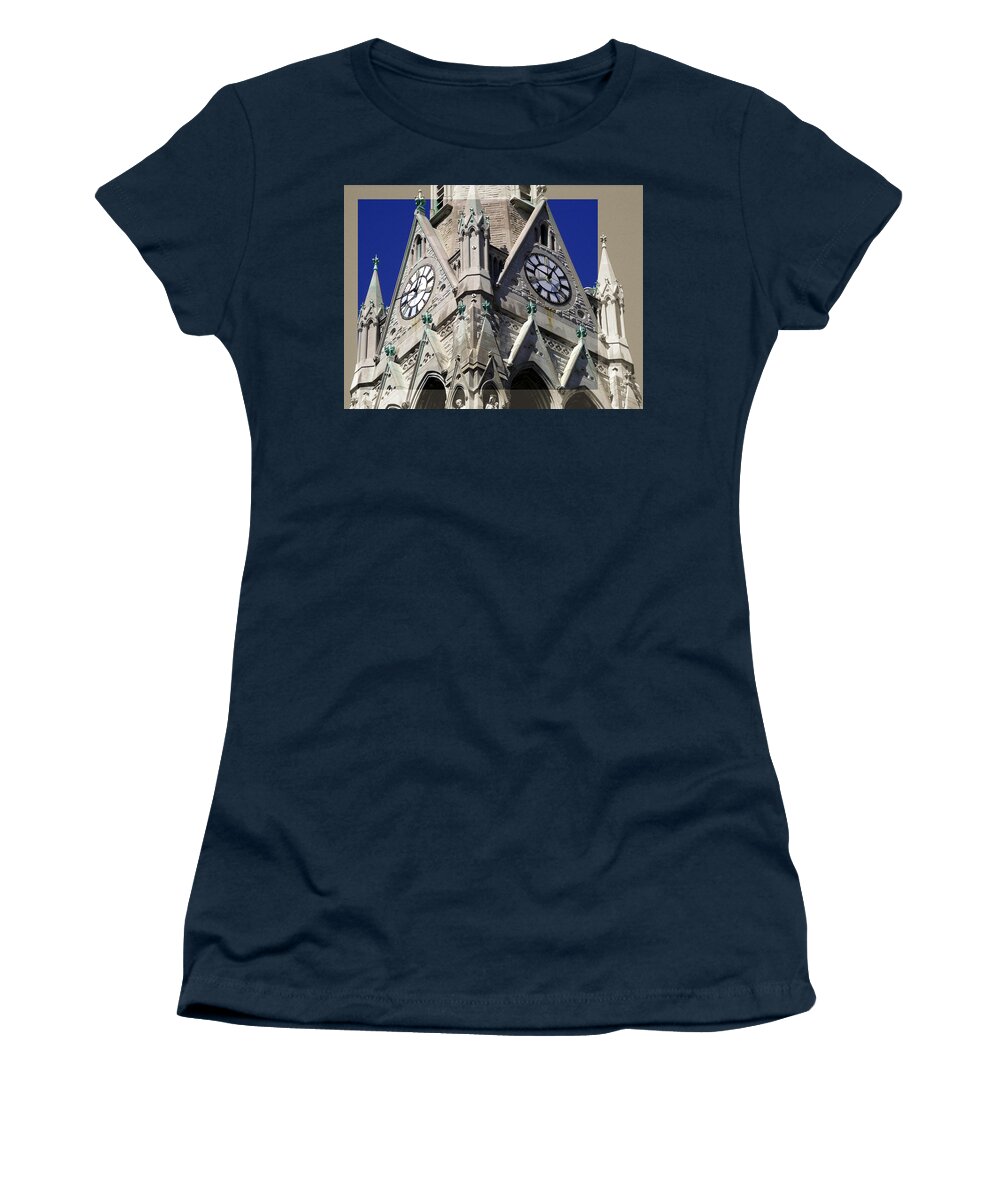 Architecture Women's T-Shirt featuring the photograph Gothic Church Clock Tower Spire by Patrick Malon