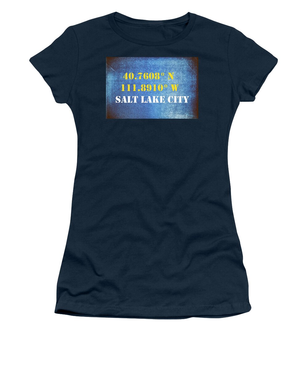 Salt Lake City Women's T-Shirt featuring the mixed media GPS Salt Lake City Typography by Joseph S Giacalone
