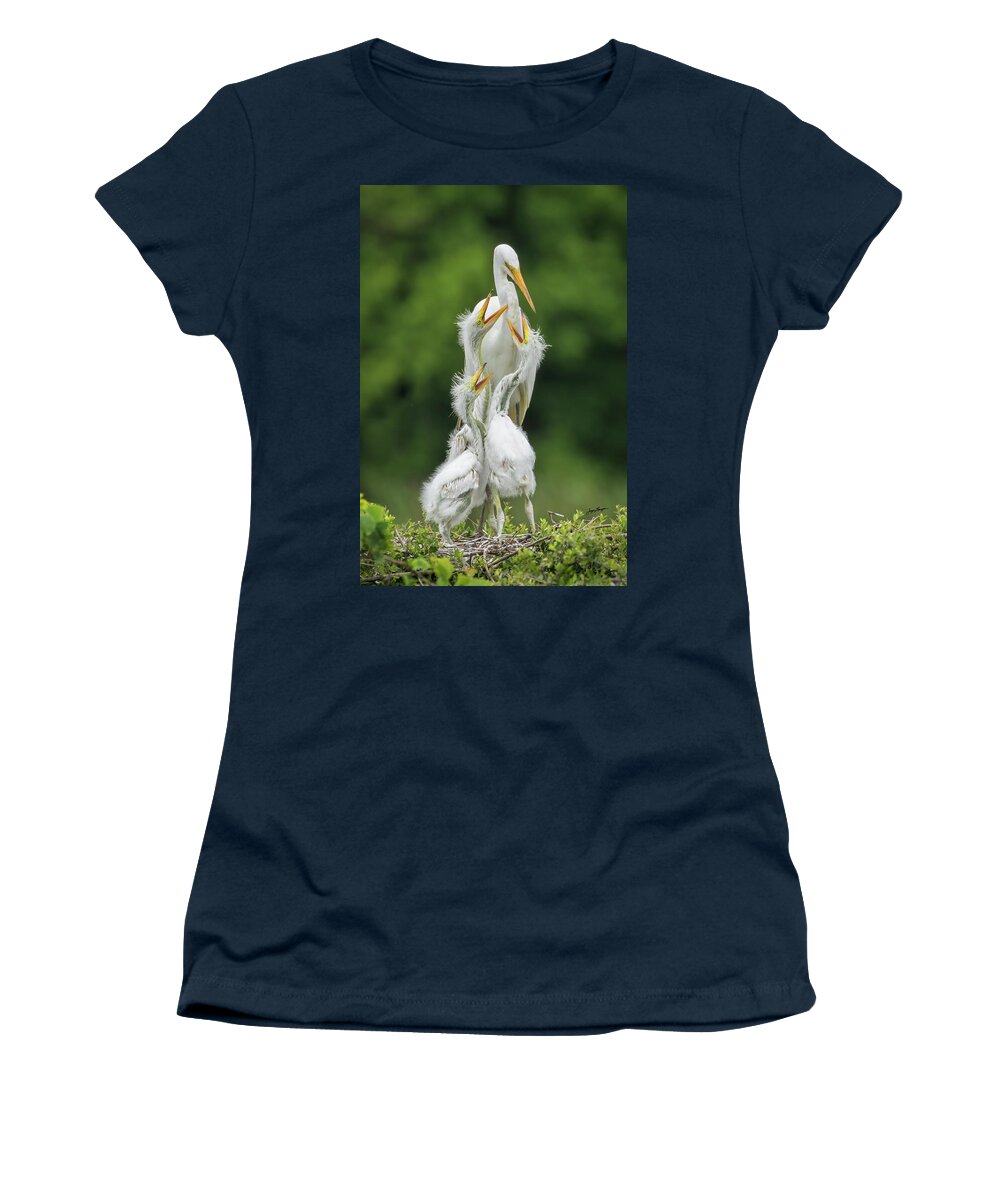 Great Egret Women's T-Shirt featuring the photograph Great Egret Feeding Time by Jurgen Lorenzen