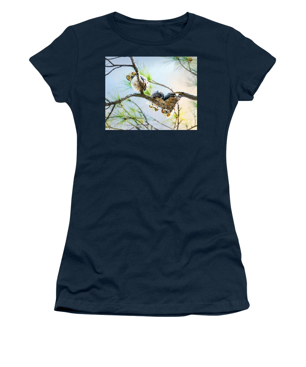 Great Horned Owls Women's T-Shirt featuring the photograph Great Horned Owlets Hanging Out 2 by TK Goforth