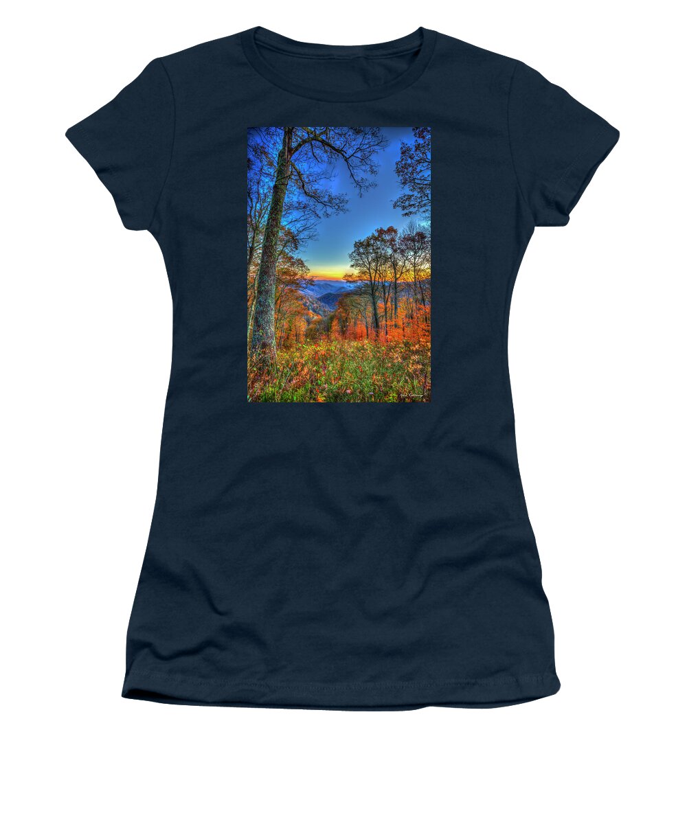 Reid Callaway Great Smokey Mountains Women's T-Shirt featuring the photograph Great Smoky Mountains Fall Sunset 2 Tennessee North Carolina Landscape Art by Reid Callaway