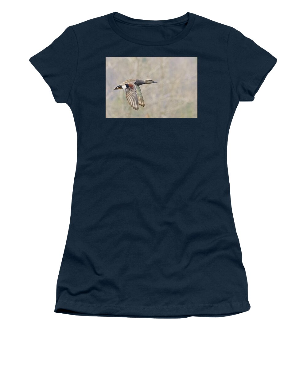 Duck Women's T-Shirt featuring the photograph Grey Duck in a grey background by Jim E Johnson