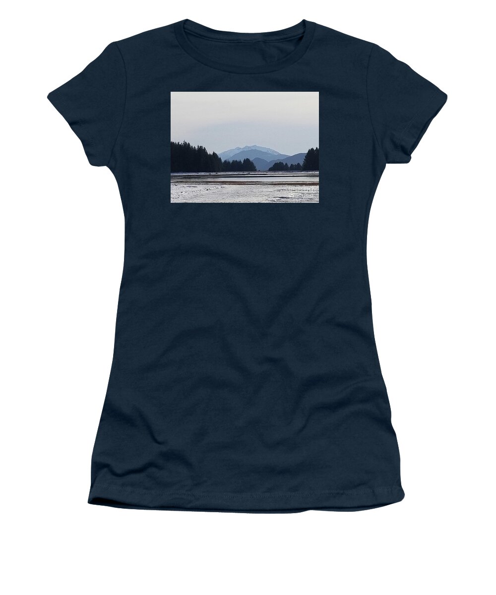#juneau #alaska #ak #tours #cruise #boyscoutcamp #eaglebeach #vacation #winter #cold #shading #sherlterisland #admiraltyisland Women's T-Shirt featuring the photograph Greyscale by Charles Vice