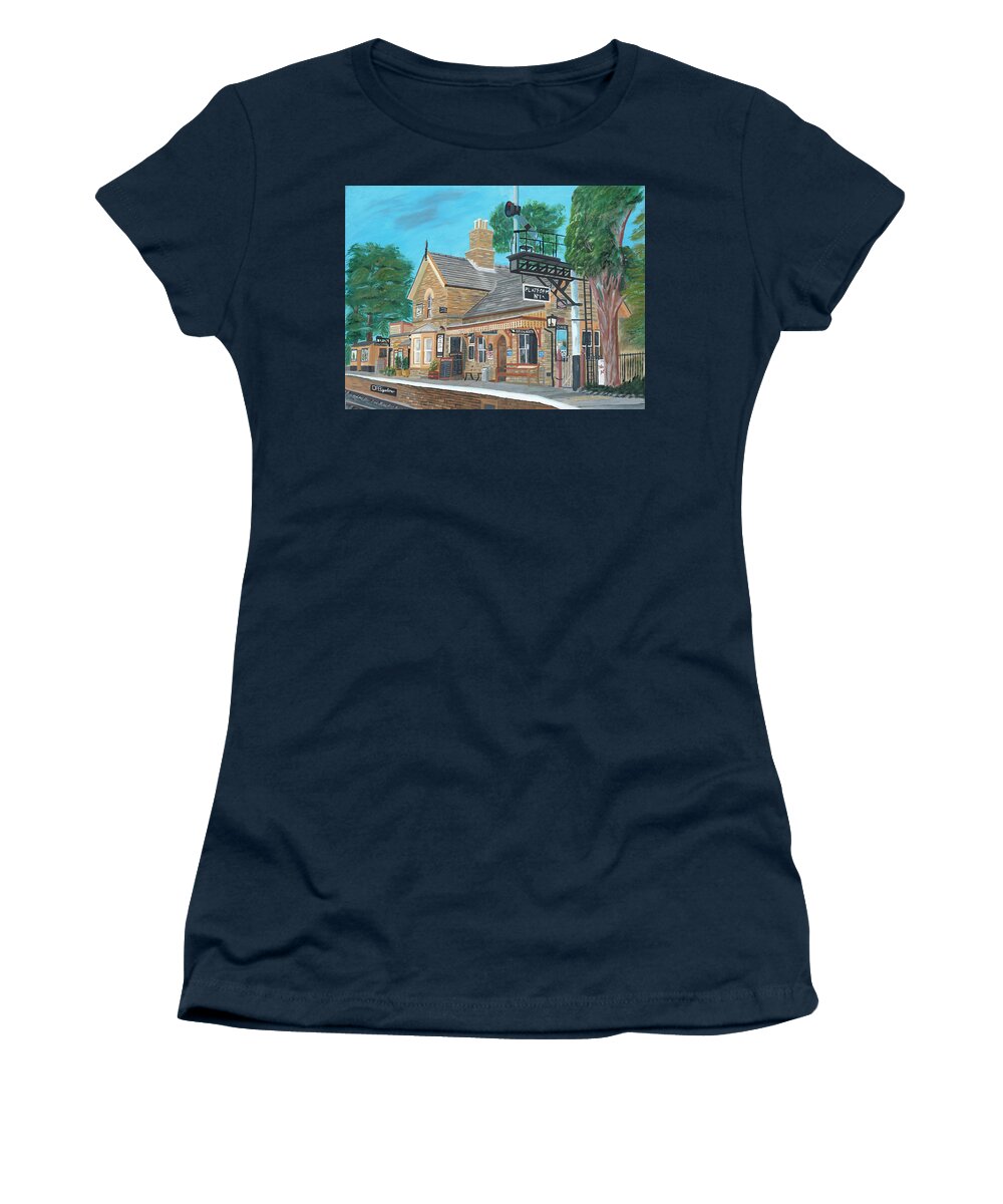 Train Women's T-Shirt featuring the painting Hampton Loade station by David Bigelow