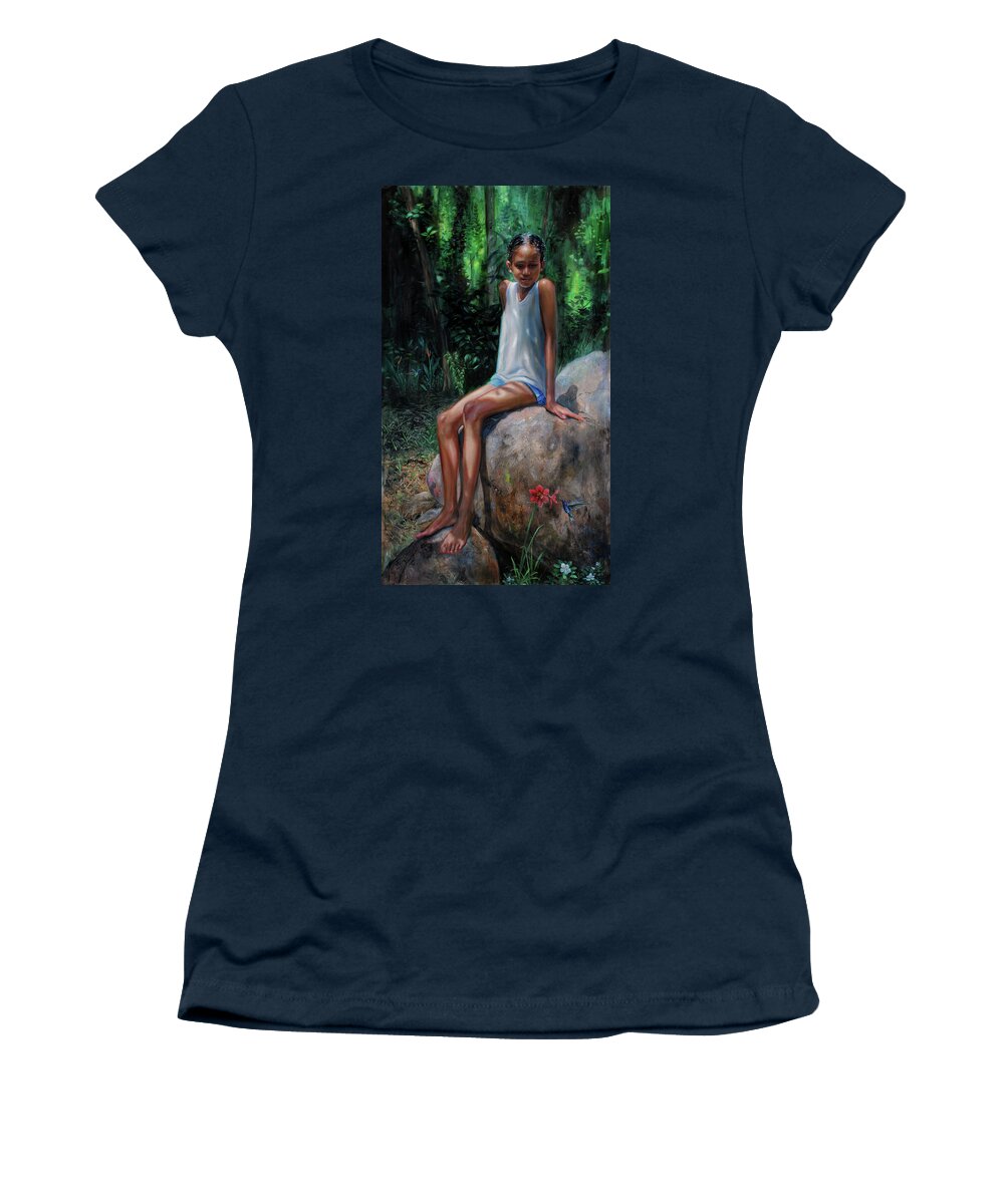 Figure Painting Women's T-Shirt featuring the painting Hanna epi Kilibwi by Jonathan Guy-Gladding JAG