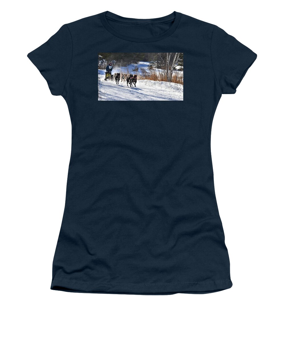 Laconia World Championship Sled Dog Derby Women's T-Shirt featuring the photograph Happy Dogs by Steve Brown