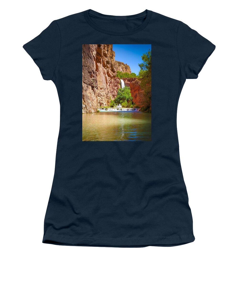 Mooney Falls Women's T-Shirt featuring the photograph Havasu Creek below Mooney Falls by Bonny Puckett