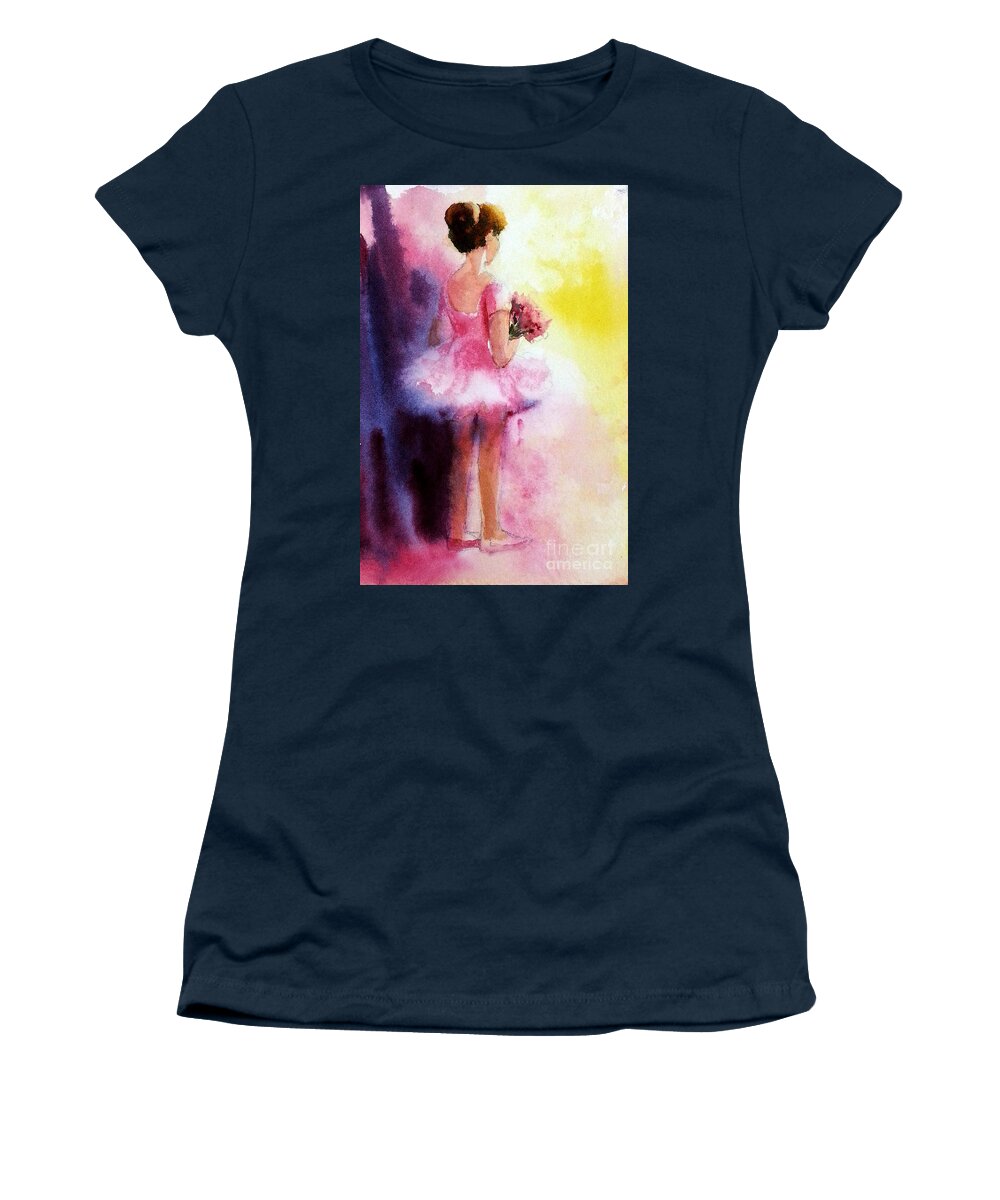 Ballerina Women's T-Shirt featuring the painting Her first dance by Asha Sudhaker Shenoy