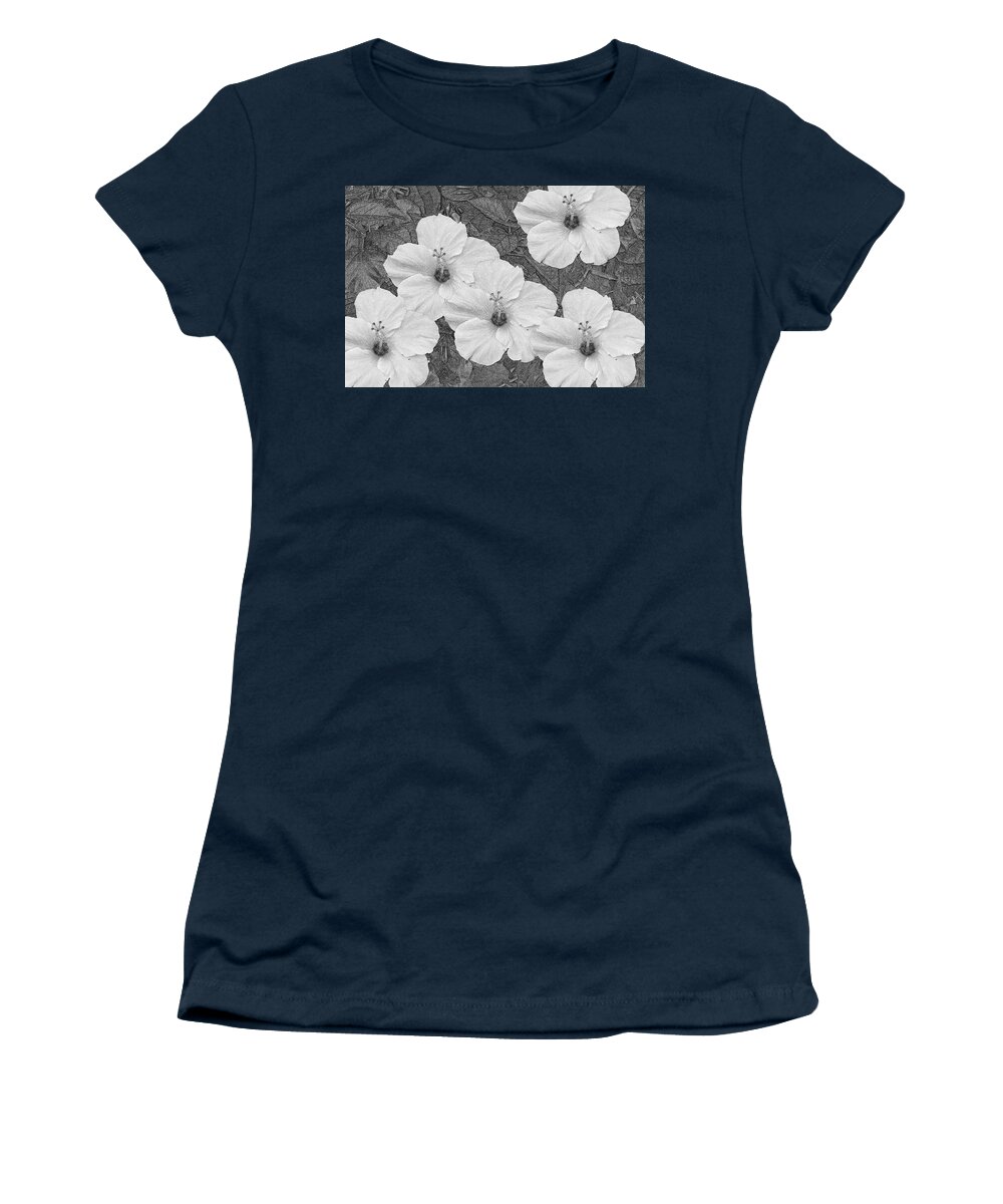 Hibiscus Women's T-Shirt featuring the mixed media Hibiscus Artwork B/W by Debra Kewley