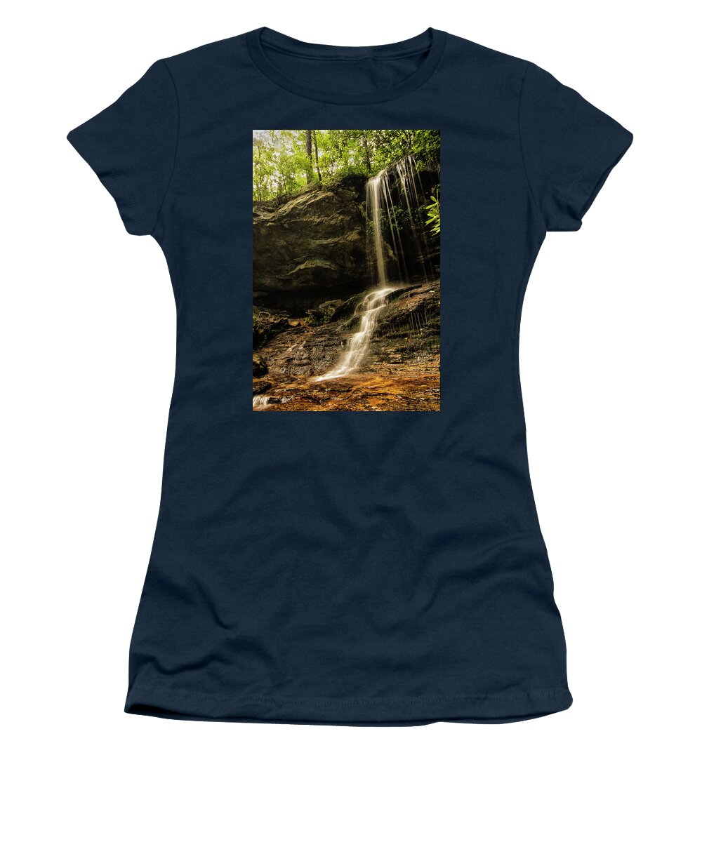 Hidden Falls Women's T-Shirt featuring the photograph Hidden Falls in Hanging Rock State Park Danbury North Carolina by Bob Decker