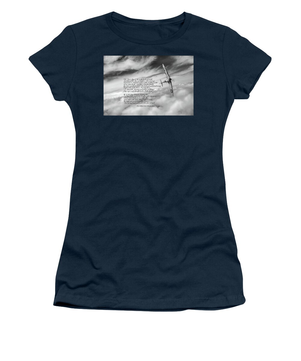 Battle Of Britain Women's T-Shirt featuring the photograph High Flight Spitfire solo BW version by Gary Eason