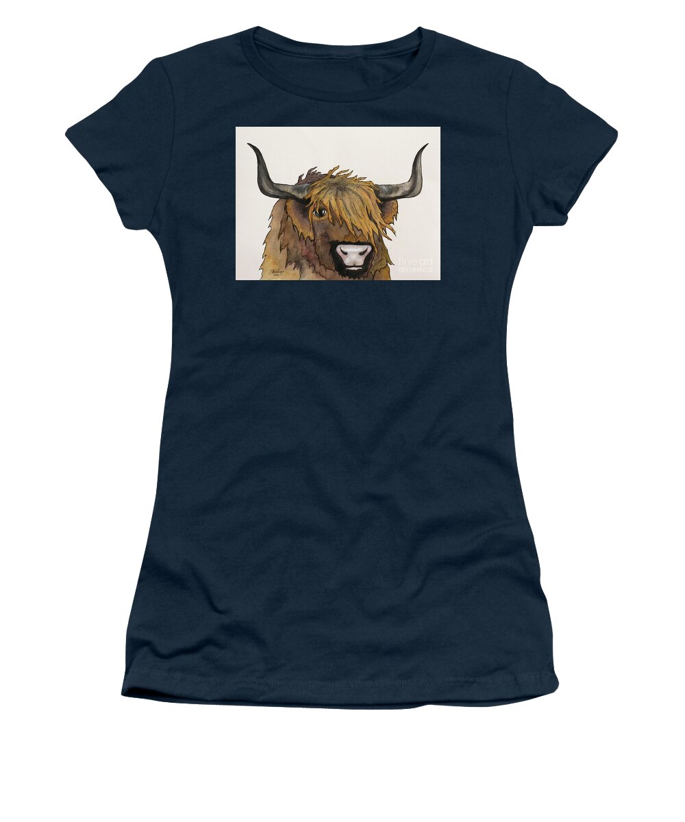 Cow Women's T-Shirt featuring the painting Highland Cow by Shirley Dutchkowski