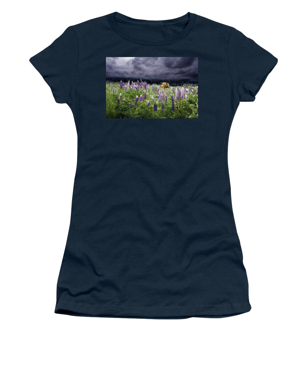Lupinefest Women's T-Shirt featuring the photograph Highlander in the Lupine by Wayne King