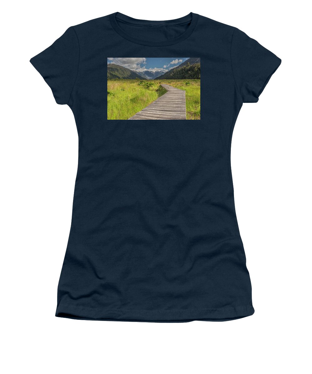 Chile Women's T-Shirt featuring the photograph Hiking path to the Michinmahuida glacier by Henri Leduc
