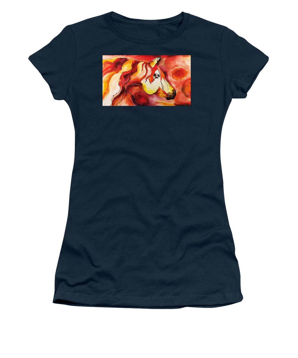 Horse Women's T-Shirt featuring the painting Horse at sunset by Karla Kay Benjamin