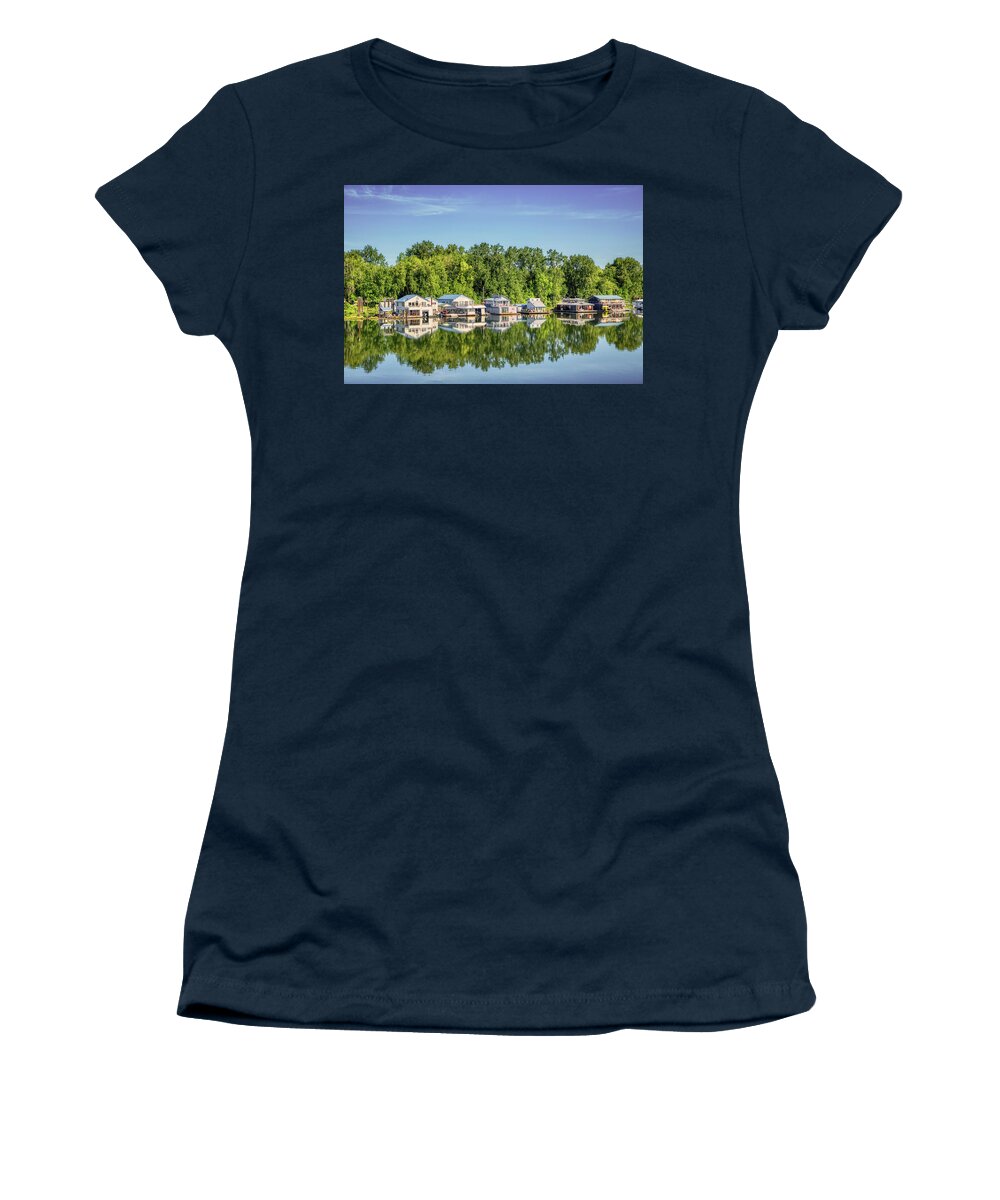 Boat Women's T-Shirt featuring the photograph House boats on the channel by Loyd Towe Photography