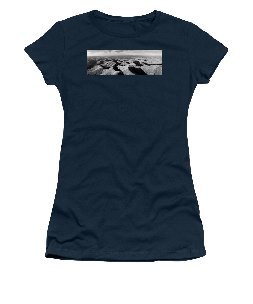 Panorama Women's T-Shirt featuring the photograph Howgill Fells Aerial Black and White Yorkshire Dales Cumbria by Sonny Ryse