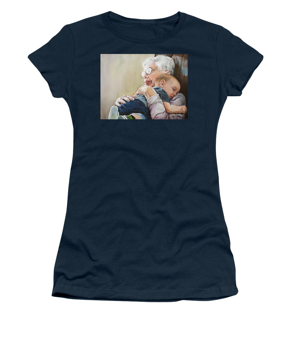 Hug Women's T-Shirt featuring the painting Hugs from Great Grandma by Merana Cadorette