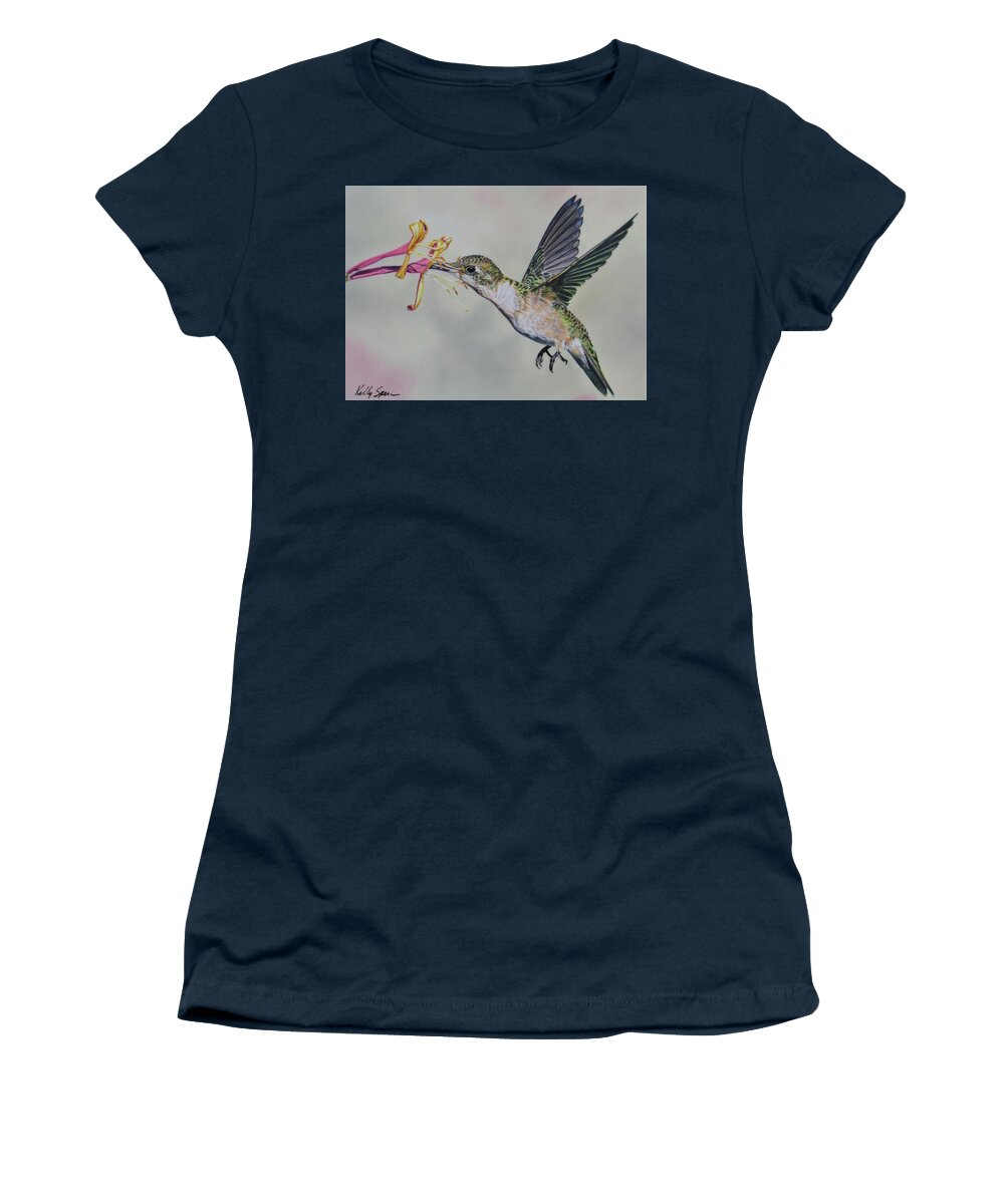 Hummingbird Women's T-Shirt featuring the drawing Humming Along by Kelly Speros