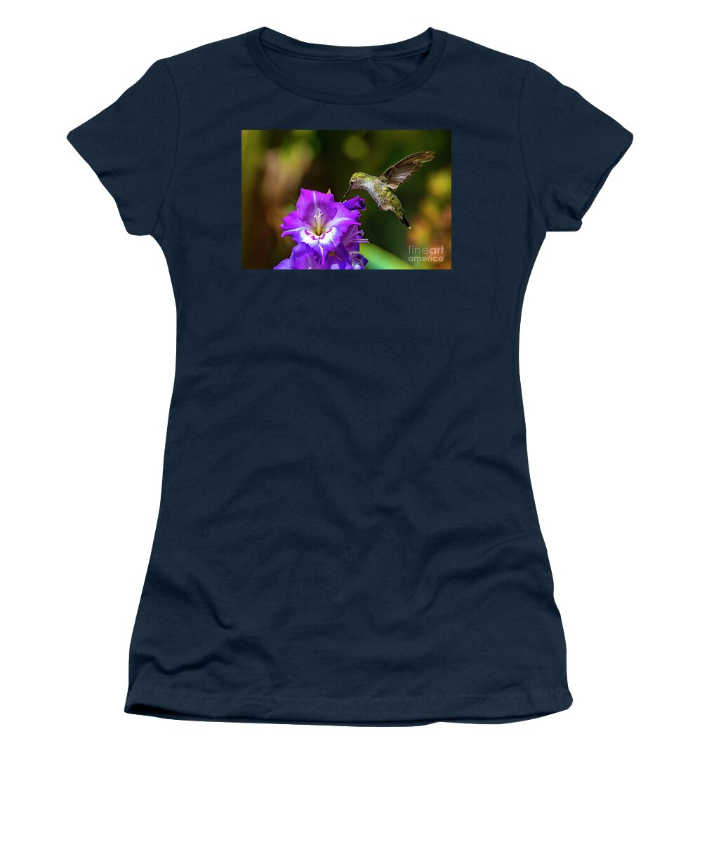 Hummingbird Women's T-Shirt featuring the photograph Hummingbird and Flower by Rich Cruse