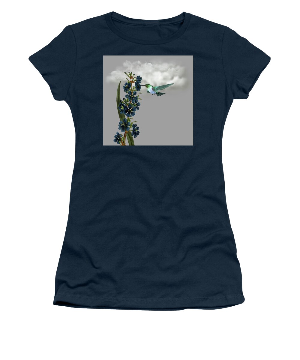 Hummingbird Women's T-Shirt featuring the digital art Hummingbird in the Garden Pane 1 by David Dehner