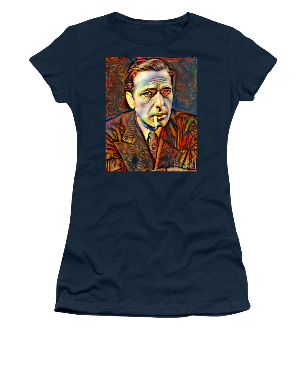 Wingsdomain Women's T-Shirt featuring the photograph Humphrey Bogart In Vibrant Surreal Abstract 20200423 by Wingsdomain Art and Photography