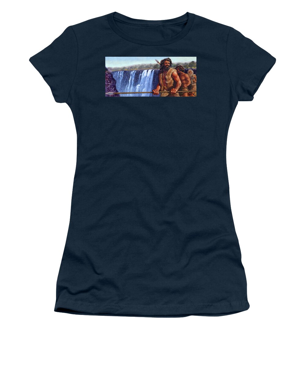 Cave Men Women's T-Shirt featuring the painting Hunting Party by Harry West