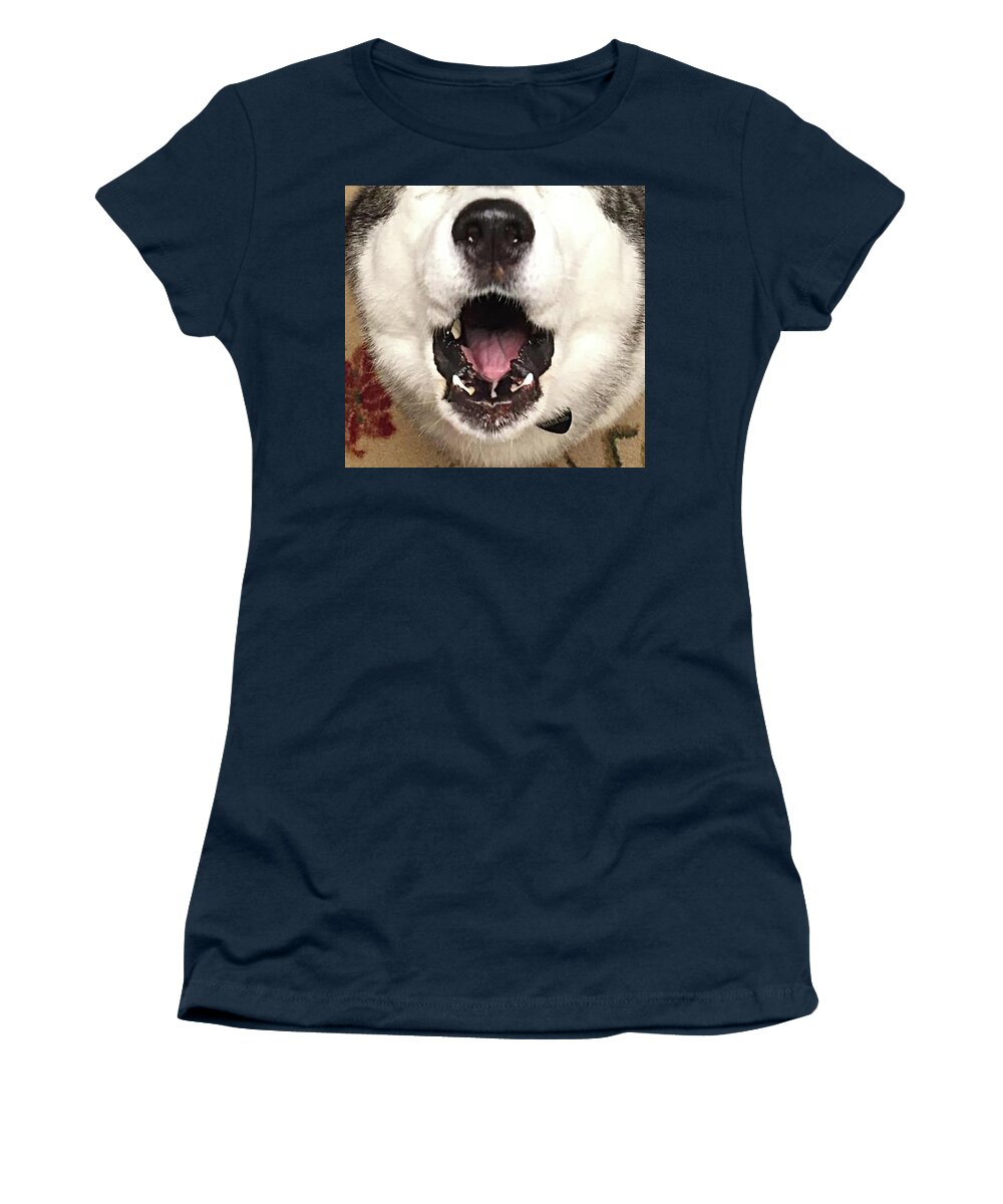 Husky Women's T-Shirt featuring the painting husky- Joy by Nadi Spencer