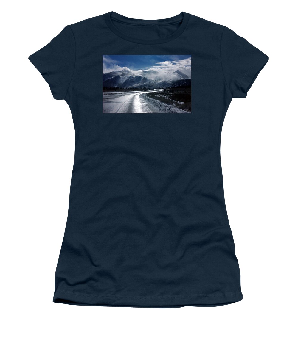 Hwy 395 Women's T-Shirt featuring the photograph Hwy 395 to Mammoth Lakes, Southbound, California by Bonnie Colgan