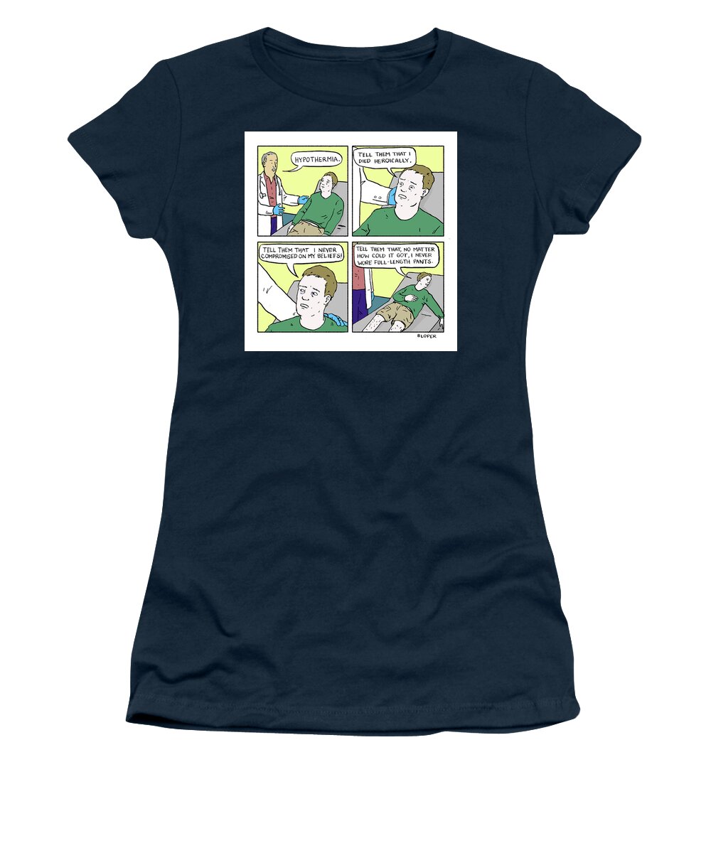 Captionless Women's T-Shirt featuring the drawing Hypothermia by Brendan Loper