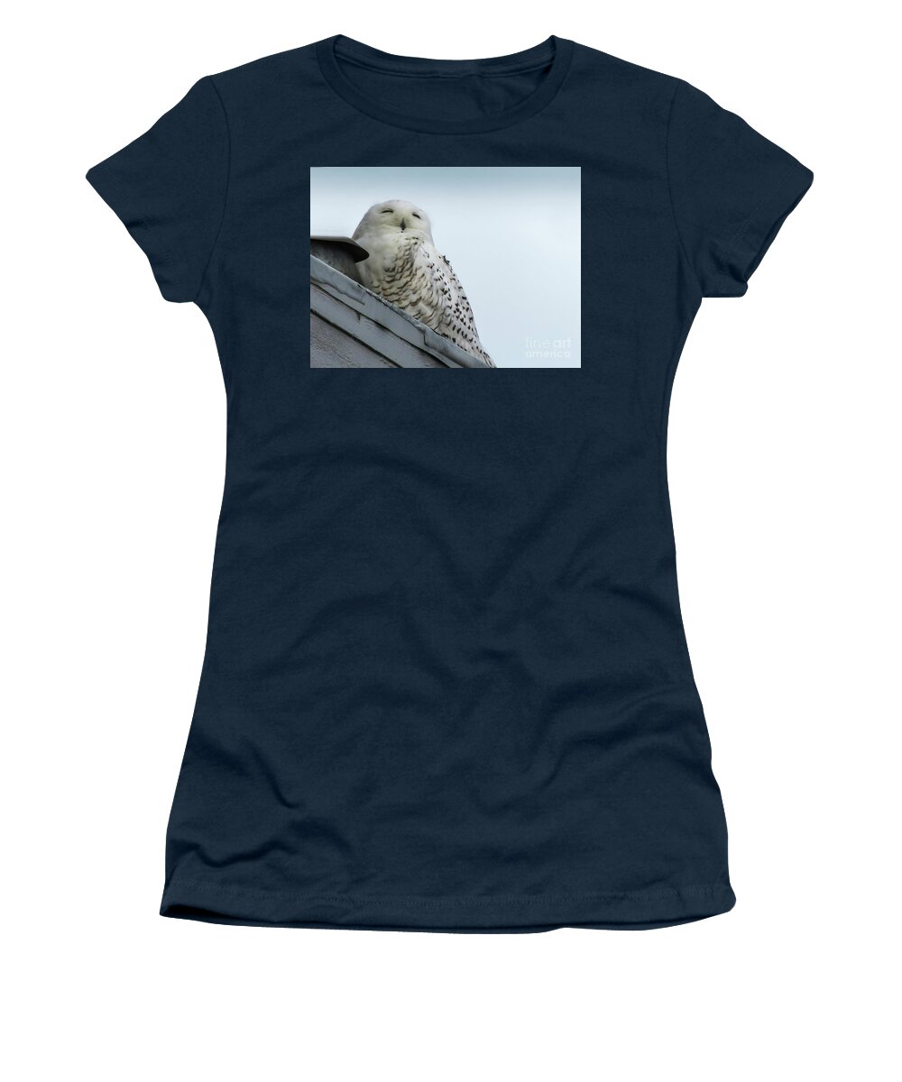 Snowy Owl Women's T-Shirt featuring the photograph I Am So Sleepy by Randy J Heath