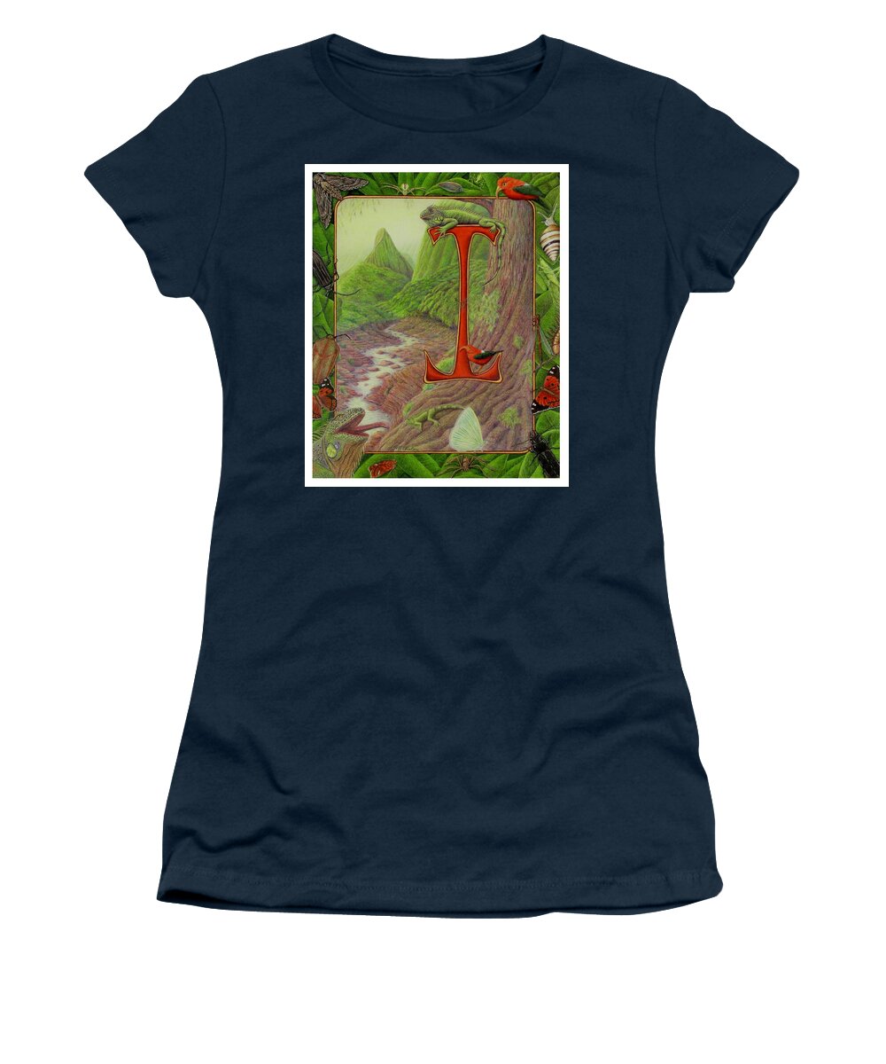 Kim Mcclinton Women's T-Shirt featuring the drawing I is for Iguana by Kim McClinton