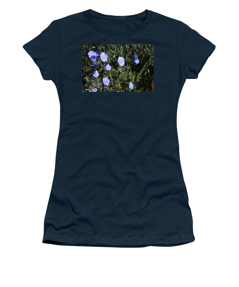 Blue Flowers Women's T-Shirt featuring the photograph I will lift up mine eyes unto the hills, from whence cometh my help. by Yvonne M Smith