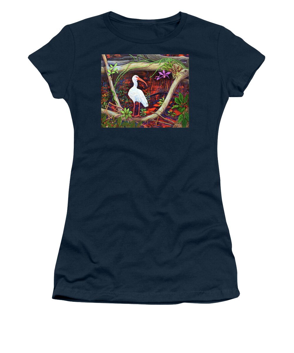 Birds Women's T-Shirt featuring the painting Ibis and Wild Orchid by Pat St Onge