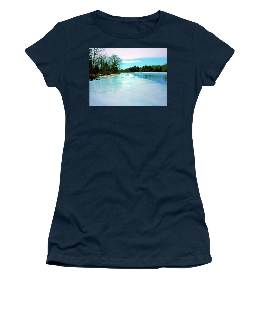 Water Women's T-Shirt featuring the digital art Ice on the Mill Pond by Cliff Wilson