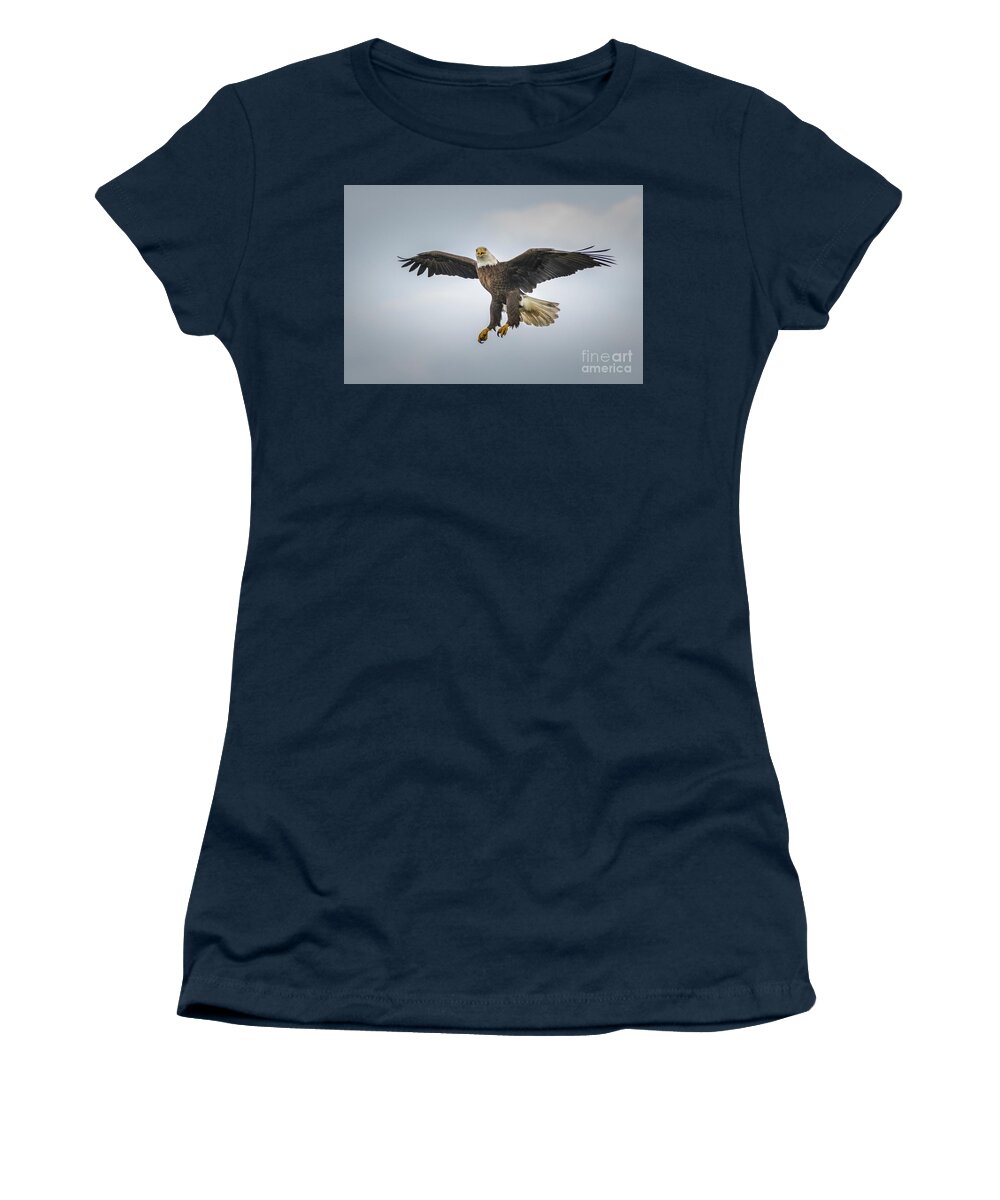 Eagle Women's T-Shirt featuring the photograph In Flight Eagle with Open Mouth by Tom Claud