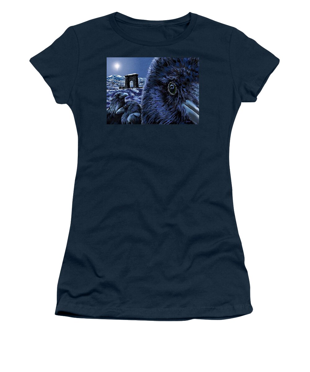 Raven Women's T-Shirt featuring the digital art In the Eye of the Raven by Les Herman